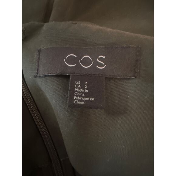 Women US-2 COS Dark Green Gathered Circle Asymmetrical Dress 3/4 Slv A-Line - Picture 7 of 7